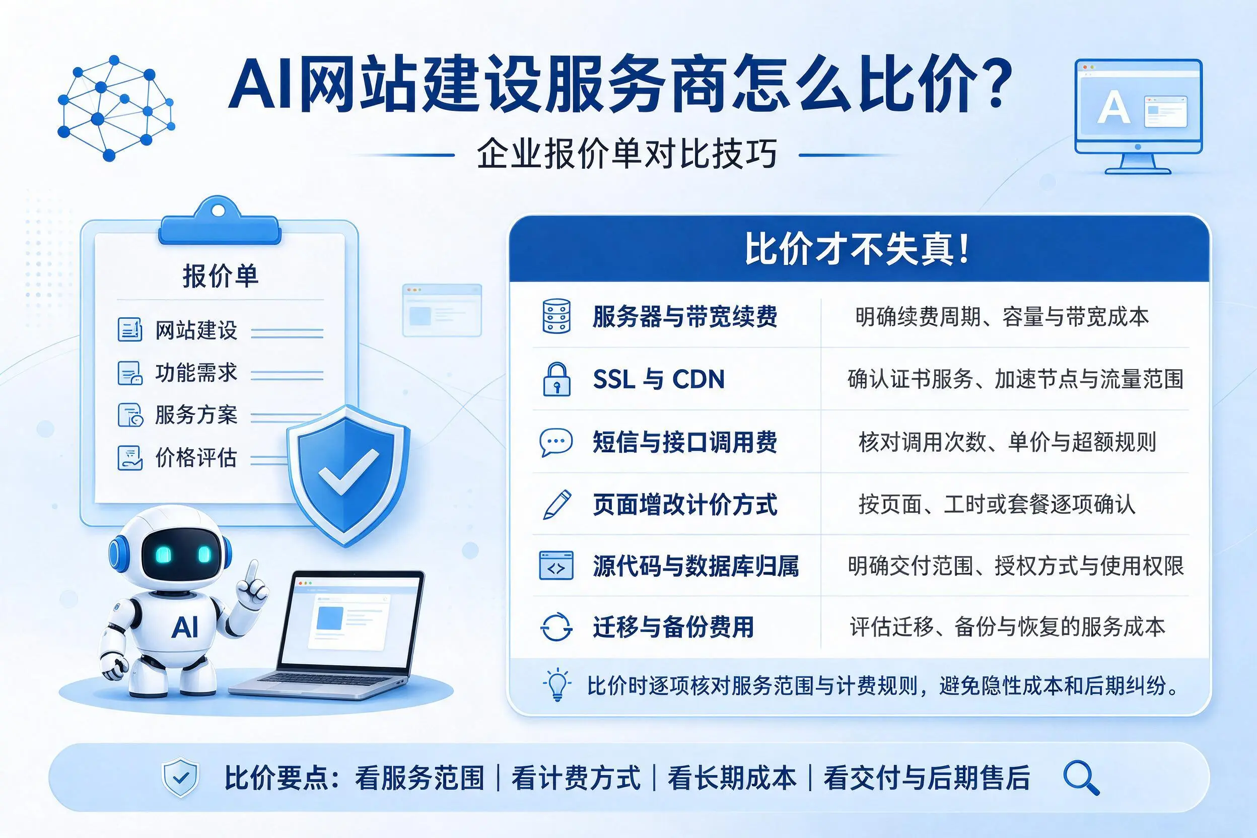 AI网站建设服务商怎么比价？广西企业报价单对比技巧